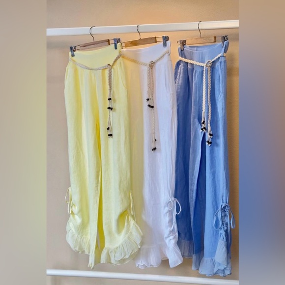 Pants - ITALIAN  🇮🇹 100% LINEN Elegant Women's Pants with Rope Belt